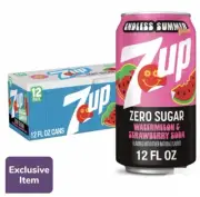 7up Zero Sugar Watermelon Strawberry, 12 Oz, 24 Pack