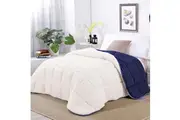 Shangri-La Linen Sherpa Fleece Reversible Comforter Set Blue Depth