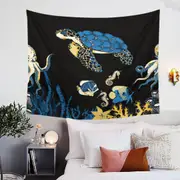 Turtle and Friends Underwater Darkness Tapestry