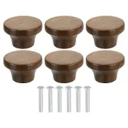 6Pcs Round Wood Drawer Knob, 1 5/8" Dia Flat Head Dresser Knobs, Walnut