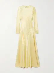 [Abadia] Abadia - Yara Paneled Hammered-satin Gown - Yellow - US10 US 10 Yellow