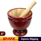 8" Thai Wooden Mortar Pestle Grinding Cookware Food Papaya Salad Som Tum Fruit
