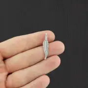 BULK 60 Feather Antique Silver Tone Charms 2 Sided - SC2981