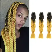 62cm Synthetic Gradient Coloured Braiding Hair Extensions - Black&Cadmium Yellow