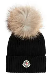 Moncler Kids Pompom Ribbed Wool Beanie - Black - 2 (S) 2 (S)