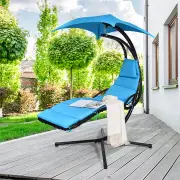 CostwayHanging Lounger Chair with Canopy &amp; Cushion Built-in Pillow-Blue