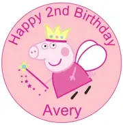 1 x PEPPA PIG Round Edible Cake Topper Rice Wafer Paper PERSONALISED 19cm