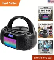 Compact Portable CD Boombox with Colorful LED Lights & Bluetooth Connectivity