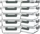 Glass Meal Prep Containers for Food Storage with Lids 10Packs 30Oz Airtight Gray