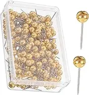 HIAKDOFT 200Pcs Gold Round Head Push Pins Decorative Ball Head Tacks for Maps Photos Crafting Projects Safe Elegant Thumb Tacks for Office and School Supplies