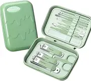 Nail clipper set,13-in-1 Nail Kit,Stainless Steel Manicure Set,Tweezers and Nail File Kit Travel portable, nail file nail cutter set for men/women/baby. (Green)