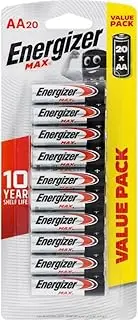 Energizer Max AA Alkaline Batteries, 1.5V Mercury-Free & Leak Resistant, Longer Lasting Power & Better Performance, 10 Year Shelf Life, 20 Pack