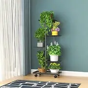 Multi Tier Metal Plant Stand for Indoor and Outdoor, Flower Shelf with Wheels and Brakes, Corner Tall Flower Holders, Plant Shelf, for Patio, Garden, Living Room, Balcony, Bedroom, 5 Tier 6 Potted