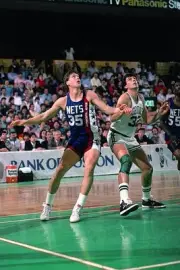 Tony Brown New Jersey Nets boxes out v Kevin McHale Boston Celtics- Old Photo