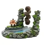 Fishtanks Landscape Flowing Waterwheel Figurine with Pavilions Office Ornament