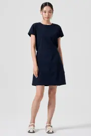 Back Open Denim Dress Navy