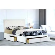 Maltravers Queen Drawer Storage PU Leather Bed Frame White
