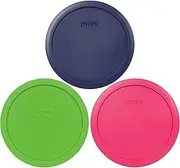 [Pyrex] 7402-PC 6/7 Cup (1) Green (1) Blue (1) Fuchsia Pink Round Plastic Lid - 3 Pack