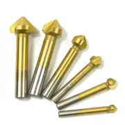 6 Pc 3 Flute HSS Titanium Chamfer Chamfering End Mill Cutter Bit Countersink Set