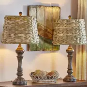 26" Rustic Table Lamps Set of 2, Farmhouse Table Lamp with Wicker Shade Vintage