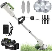21V Cordless Electric Grass Trimmer, 3-in-1 Lawn Tool with 2 Batteries & Interchangeable Blades, Telescopic Adjustable Shaft for Professional Weed Control & Lawn Edging