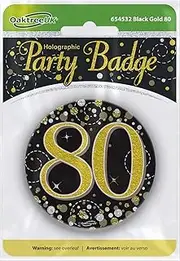 OakTree 3" Badge 80th Birthday Sparkling Fizz Black Gold Holographic