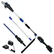 POWERBLADE 20V Cordless Pole Saw & Hedge Trimmer Combo, 8" Chainsaw Pruner & 20" Hedger, Telescopic Handle, Battery and Fast Charger Kit