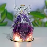 Eternal Flower Archangel Glass Cover Rose Bundle with Lamp Light Romantic Emit Beautiful Flower Glass Gifts Easter Birthday Decorations Essentials Bouquet Flowers Gift Essent