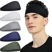 [AZIDWERYQ] 5Pcs Mens Running Headband Quick Dry Workout Sweat Headbands Elastic Moisture Wicking Headwraps for Running, Fitness & Outdoor Activities