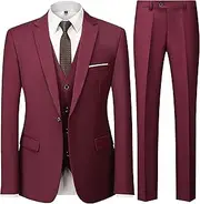 [UNINUKOO] Men Suits Slim Fit 3 Piece 1 Button Wedding Formal Business Tuxedo Suit Jacket Pants Vest Set