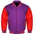 Varsity College Lettermen Baseball Bomber Purple Wool & Red Leather Jacket