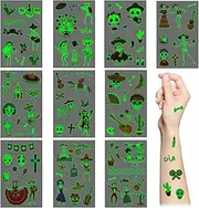 10 Sheets Luminous Mexican Fiesta Tattoo Stickers Glow in the Dark Sugar Skull Skeleton Cactus Tattoo Set for Kids Girls Boys Halloween Party Supplies