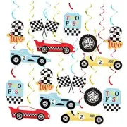 K KUMEED Race Car Two Fast Party Hanging Swirls Checkered Flags Racing