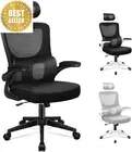 Ergonomic Mesh Office Chair – Mid-Back Desk Chair with Flip-Up Arms & Headrest