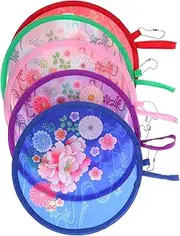 KOCKSHION 5Pcs Collapsible Hand Fan Floral Round Folding Fans for Summer Portable Handheld Cooling for Parties Outdoor Events and Daily Use