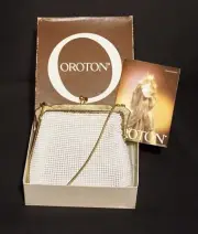 Vintage Oroton White Gardenia Mesh Small Purse Clutch Evening Bag RARE
