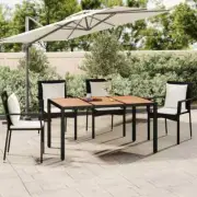 NNEVL Garden Table with Wooden Top Black Poly Rattan&Solid Wood Acacia