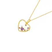 9ct Amethyst With Diamond Open Heart Pendant in Purple
