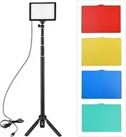 Domary USB LED Video Light Kit Photography Ligh-ting 3200K-5500K 120pcs B with 148cm/58in Adjustable Height Tripod Stand 5pcs White/Red/Yellow/Green/Blue Mount for Video Live Streaming