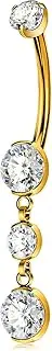 [OUFER Body Piercing] Internally Titanium 10/12/14/16 mm Belly Button Bars Gold Dangle Navel Piercing Jewellery 14G Belly Bars Belly Button Ring Clear CZ Nave Bars Piercing Jewellery
