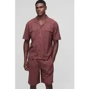 Mens Chocolate Oversized Cargo Pocket Shirt & Short Set