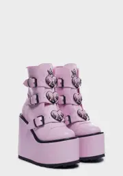 [Y.R.U.] Pink Dune Lo Hearts On Fire Platform Boots