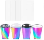 Labymos 4Pcs Silicone Nail Stamper Colorful Handle with 4Pcs Scraper Nail Art Stamping Stamper Set DIY Mani Tools