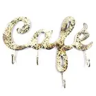"Cafe" Antique Rustic Beige Metal Sign Wall Mount 4 Hook Towels Coat Coffee Mugs