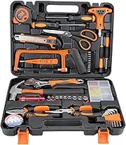 XCJump 103-Piece Tool Kit – Portable Tool Box with Durable Carbon Steel Tools, Perfect Home & Car Tool Set for Repairs, DIY Projects, and Maintenance (Orange)