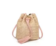 Shoulder Bag Summer Beach Bag Girls Fashion Top Handle Handbag Double Fringed Bucket Bag Messenger Bag-Pink