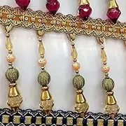 Fringe Trim，Curtain Tassels， 2 Meters Beaded Tassel Fringe for Curtain Sewing Crafts Hanging Crystal Beads Decorative Trim Home Decor Accessories(Gold)