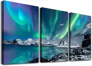 farmhouse Wall Art Aurora Scenery Painting on Canvas Wall decorations for living room Stretched and Framed Canvas Paintings 3 piece bedroom bathroom wall decor Ready to Hang for office Home Decor art