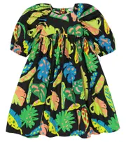 [Stella McCartney Kids] Stella McCartney Kids Printed puff-sleeve cotton dress Y 4 black