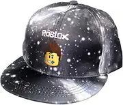 [MAJEQZGY] Roblox Cartoon Printing Baseball Cap for Boys and Girls, Adjustable Children's Hat, Flat Brim, Sun Hat for Children, Baseball Cap, Black, Medium